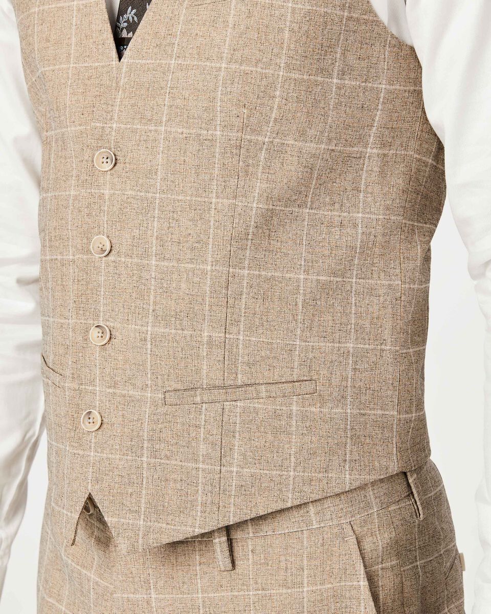 Mens Tan Check Suit Vest